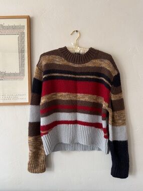 Striped Crewneck Sweater in Brown, Red & Gray - Women